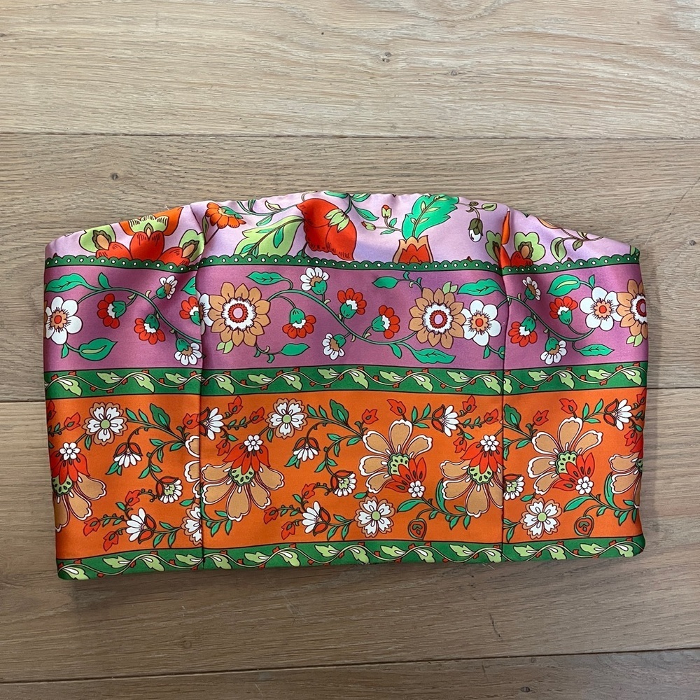 House of Harlow satin pink orange floral bandeau crop top M green tube shirt